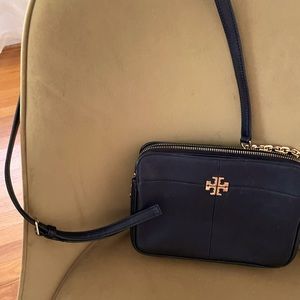 Black Tory Burch cross body and gold chain leather bag. Excellent condition